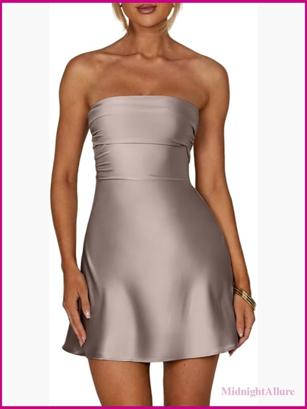 Strapless Ruched Satin Mini Cocktail Dress A-Line